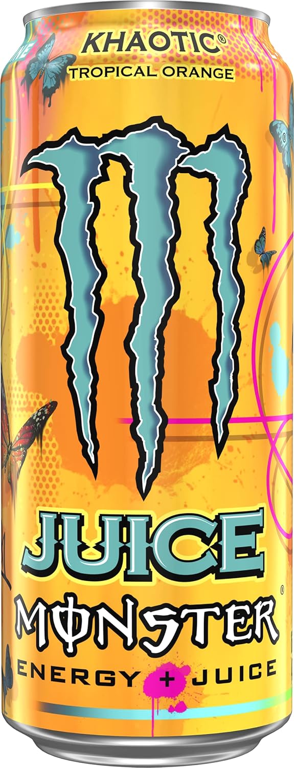 Monster Energy Juice Monster Khaotic Tropical Orange, Energy + Juice, Energy Drink, 16 Ounce (Pack of 15)