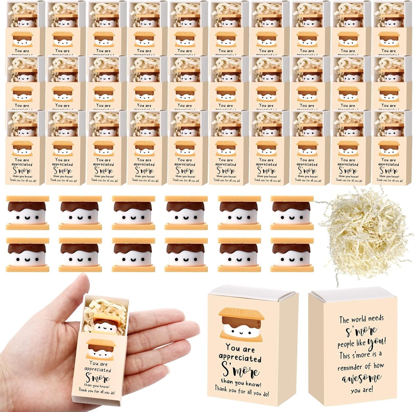 Wettarn 36 Sets S'more Appreciation Gifts Bulk Marshmallow with Box Party Favors Christmas Vet Tech Thank You Gift Rewards for Teacher Employee Nurse Coworkers Staff Team