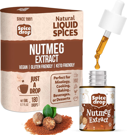 Spice Drop Nutmeg Extract - Up to 180 Drops Per Bottle | Coffee, Cooking, Baking, Dessert | Rich In Quality And Aroma | No Added Color or Preservative | Vegan (0.17oz, Pack of 1)