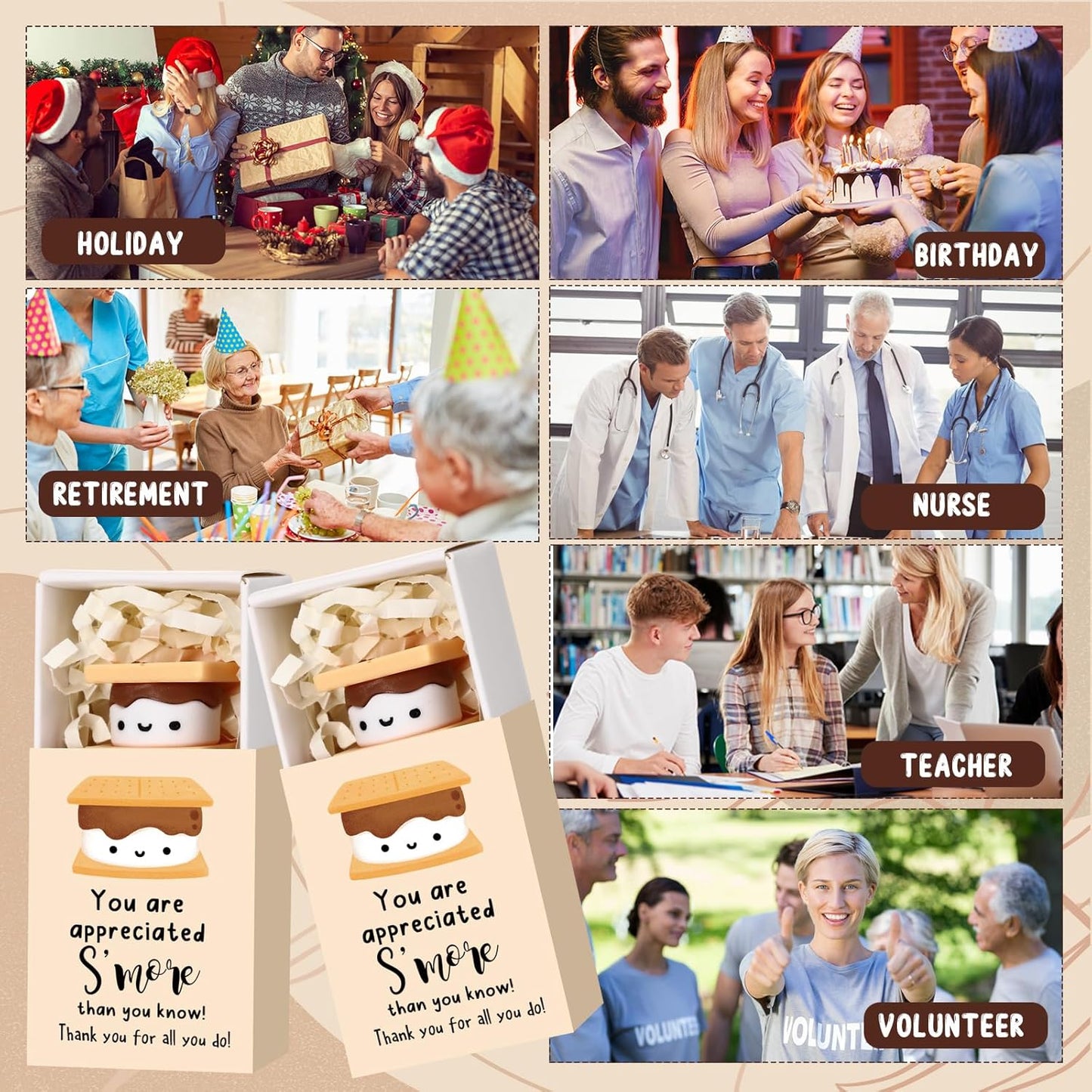 Wettarn 100 Sets S'more Appreciation Gifts Bulk Marshmallow with Box Party Favors Christmas Vet Tech Thank You Gift Rewards for Teacher Employee Nurse Coworkers Staff Team