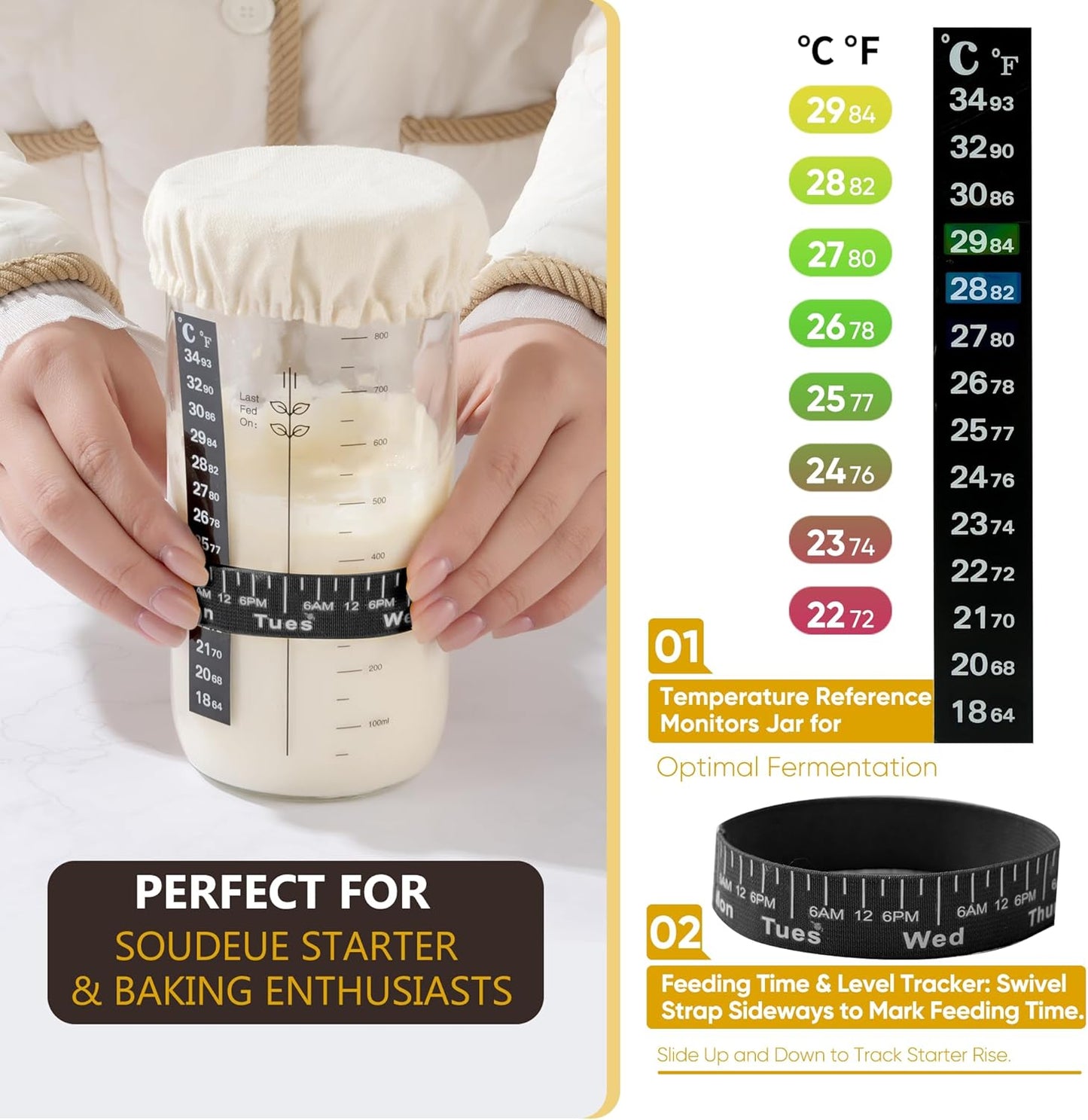 Sourdough Starter Kit with Jar – Complete Sourdough Bread Baking Supplies for Beginners, Includes 2 Silicone Proofing Baskets Baking Mat Sour Dough Kit - White