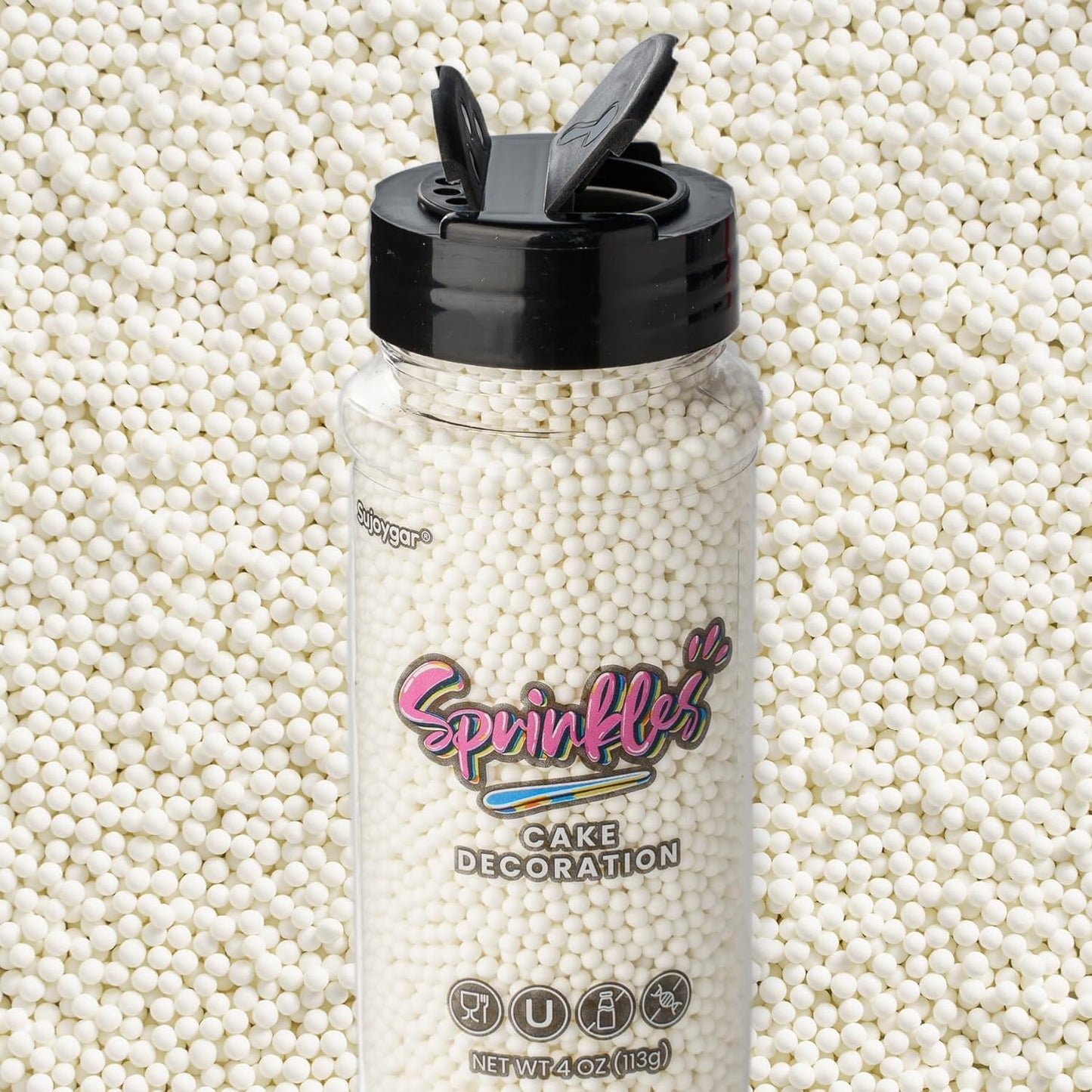 White Nonpareils Sprinkles, Sujoygar 4oz Edible Cake Sprinkles for Ice Cream Toppings Cupcake Chocolate Decoration, Wedding Party Cookies Baking Dessert Food Supplies