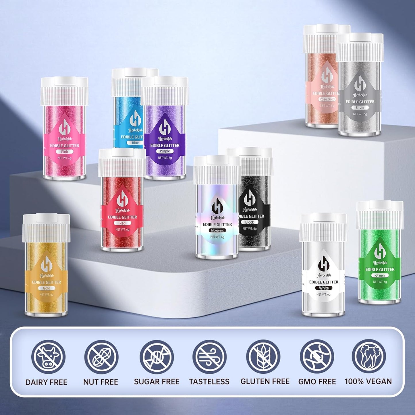 White Edible Glitter – 6g Luster Dust Drink Glitter, Food Grade Shimmer Powder for Cocktails, Cakes, Beverages, Chocolate & Candy