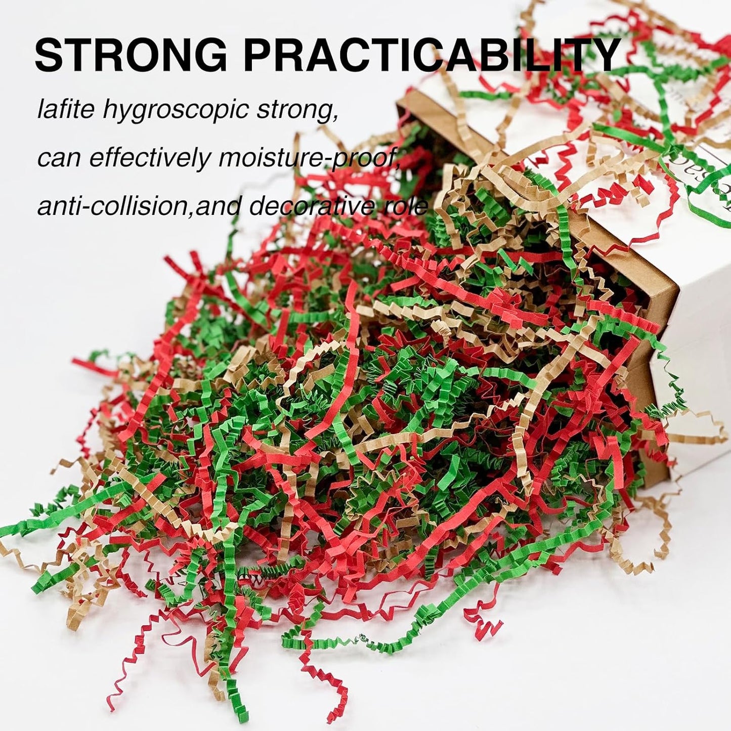 2LB Crinkle Cut Paper Shred Filler for Bag Gift Box Basket Confetti Paper Shreded Stuffing on Christmas Day Holiday(Green&Red&Kraft)
