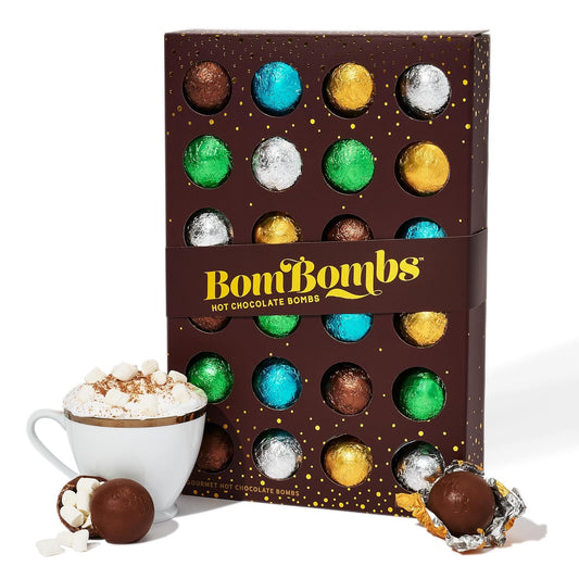 BomBombs, Hot Chocolate Bombs, Includes Fudge Brownie, Caramel, S’Mores, Cookies & Cream, and Peppermint Cocoa Bombs Filled with Marshmallows, Set of 24