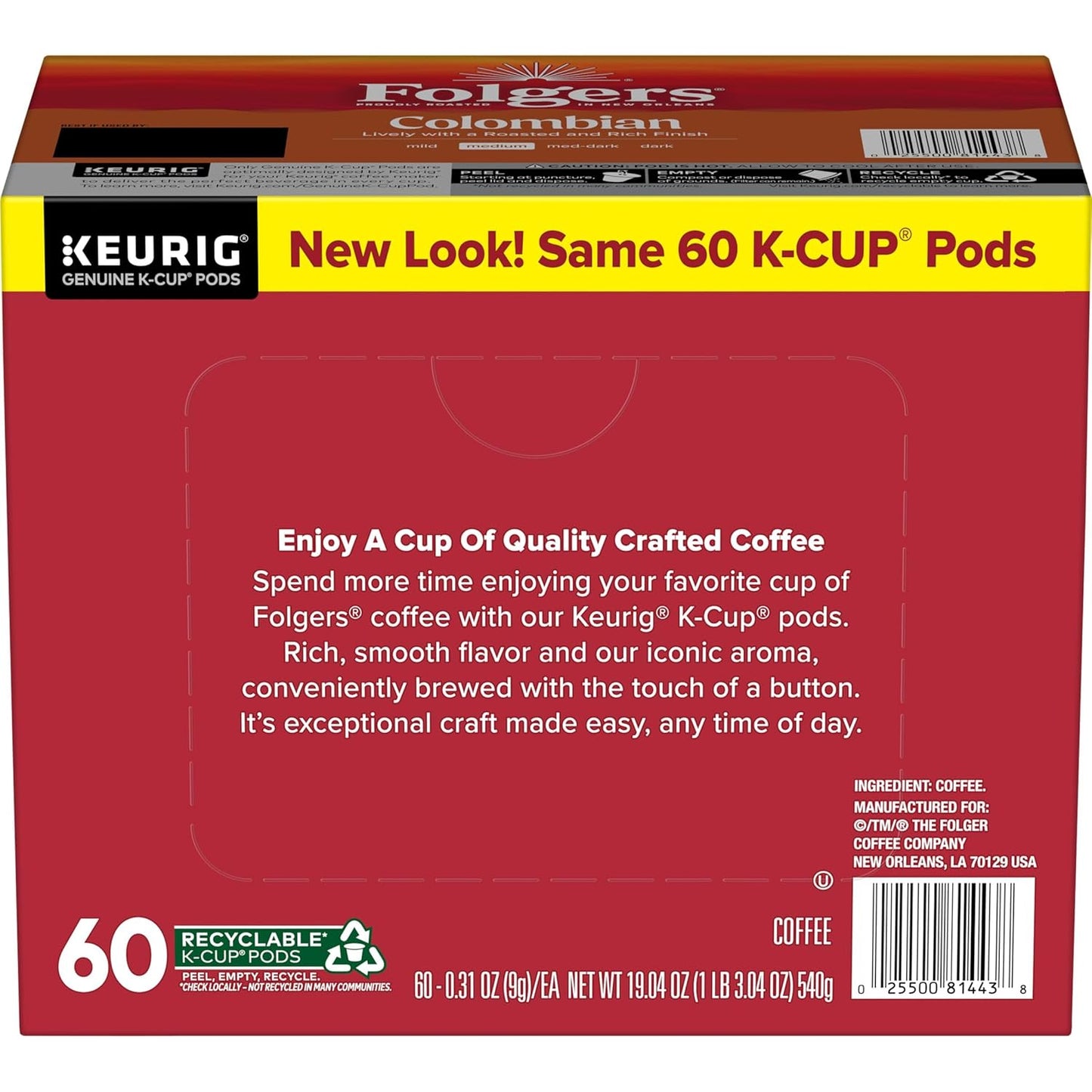 Folgers Colombian Coffee, Medium Roast, Keurig K-Cup Pods, 10 Count Box (Pack of 6)