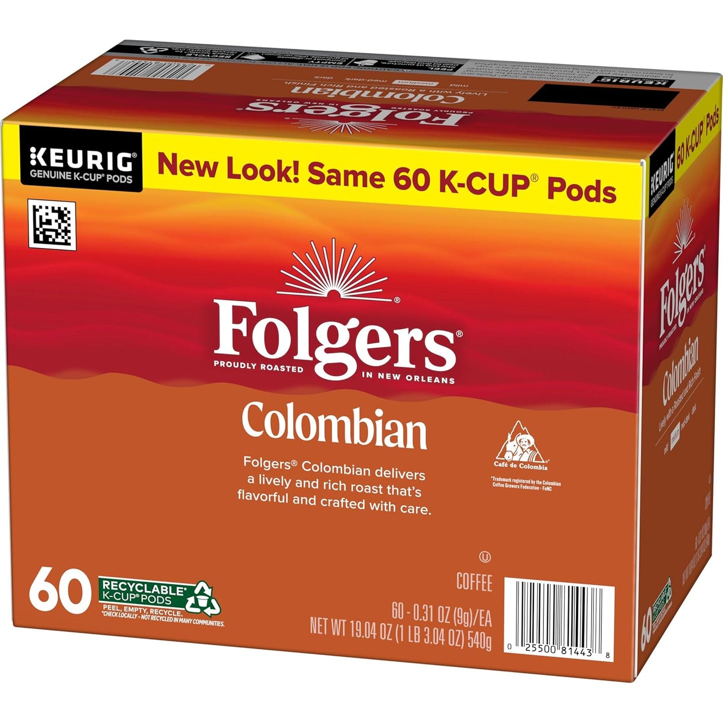 Folgers Colombian Coffee, Medium Roast, Keurig K-Cup Pods, 10 Count Box (Pack of 6)