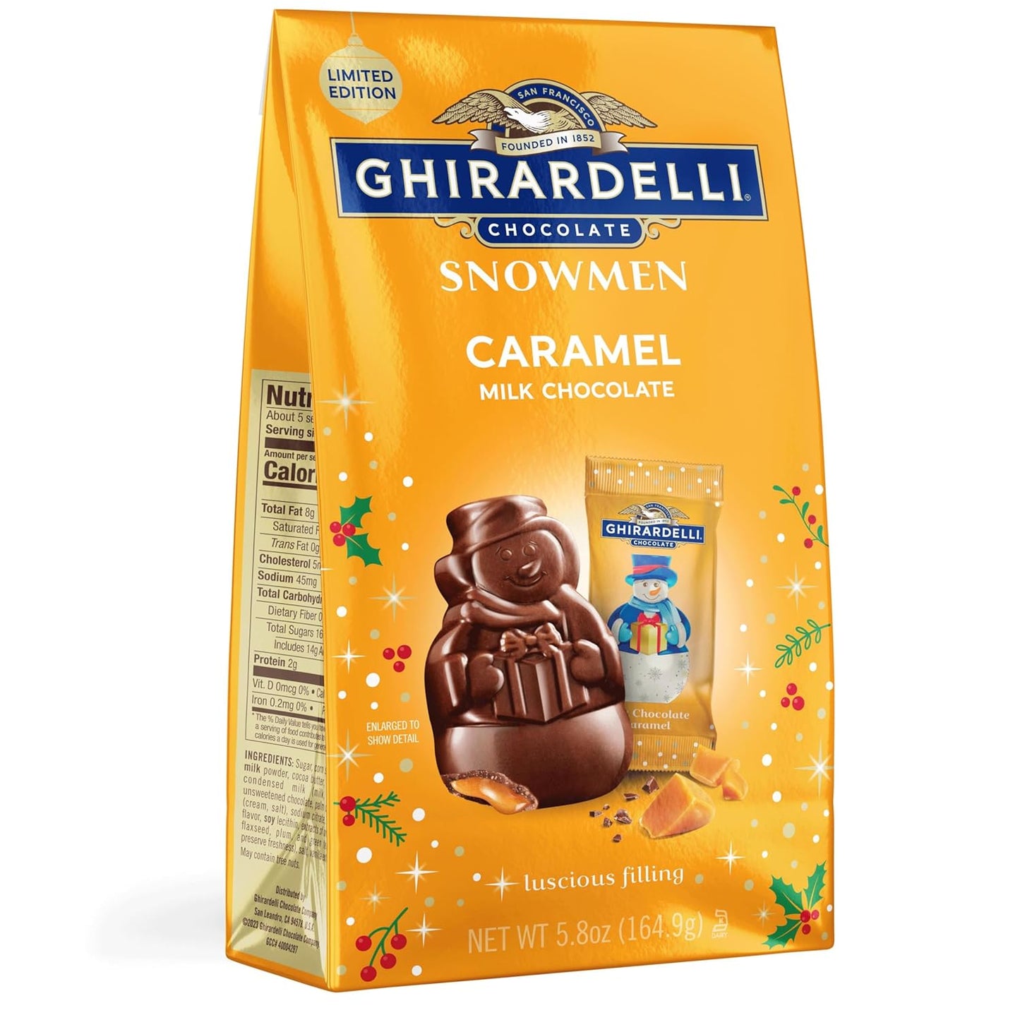GHIRARDELLI Milk Chocolate Caramel Snowmen, 5.8 Oz Bag