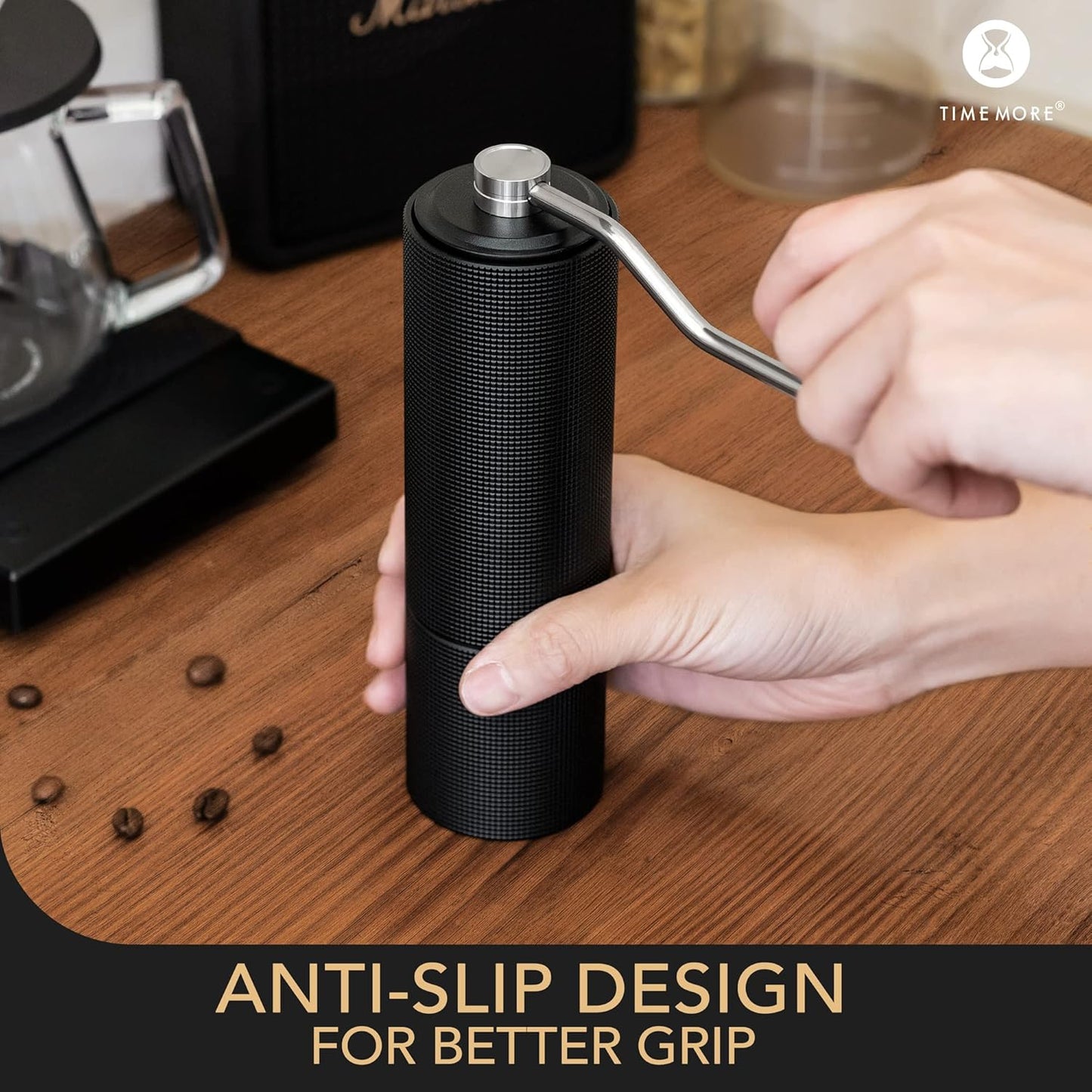 TIMEMORE Manual Coffee Grinder, Stainless Steel Conical Burr Coffee Grinder Manual, Capacity 30g Hand Coffee Grinder with Adjustable Setting, Pour Over Coffee Hand Grinder - Chestnut C3 max, Black