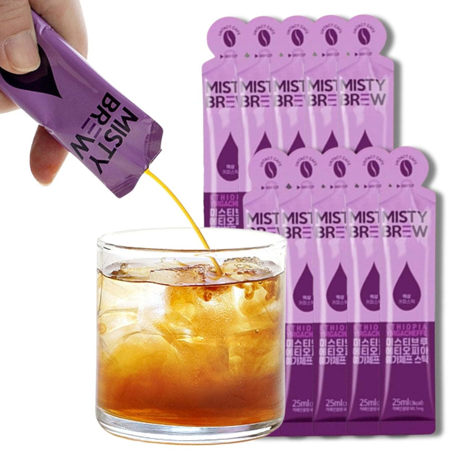 Cold Brew Coffee Concentrate liquid, Single Serve Coffee Sticks, MistyBrew, Imported from Korea, Premium coffee (10 stickes, Yirgacheffe)