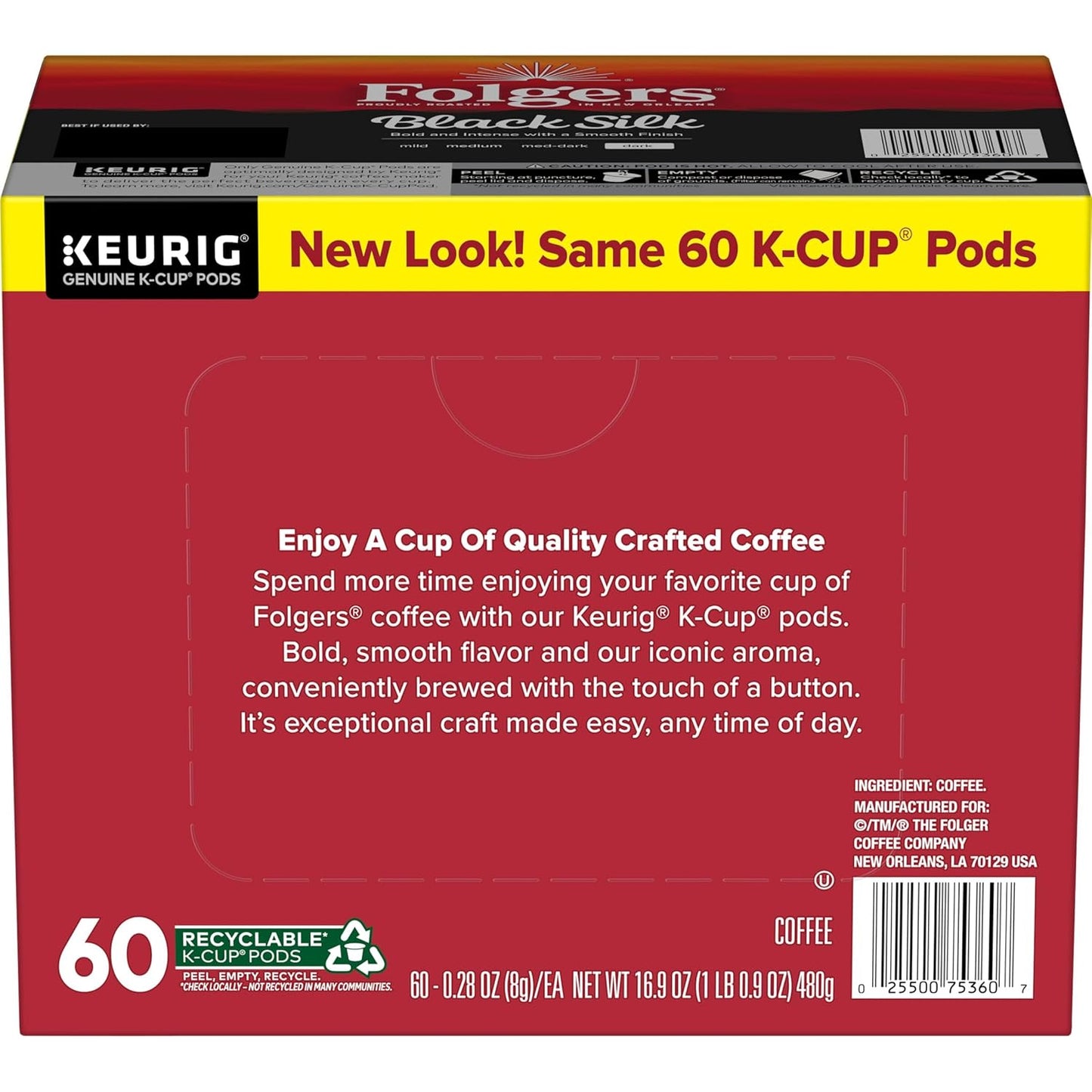 Folgers Black Silk Coffee, Dark Roast, Keurig K-Cup Pods, 10 Count Box (Pack of 6)