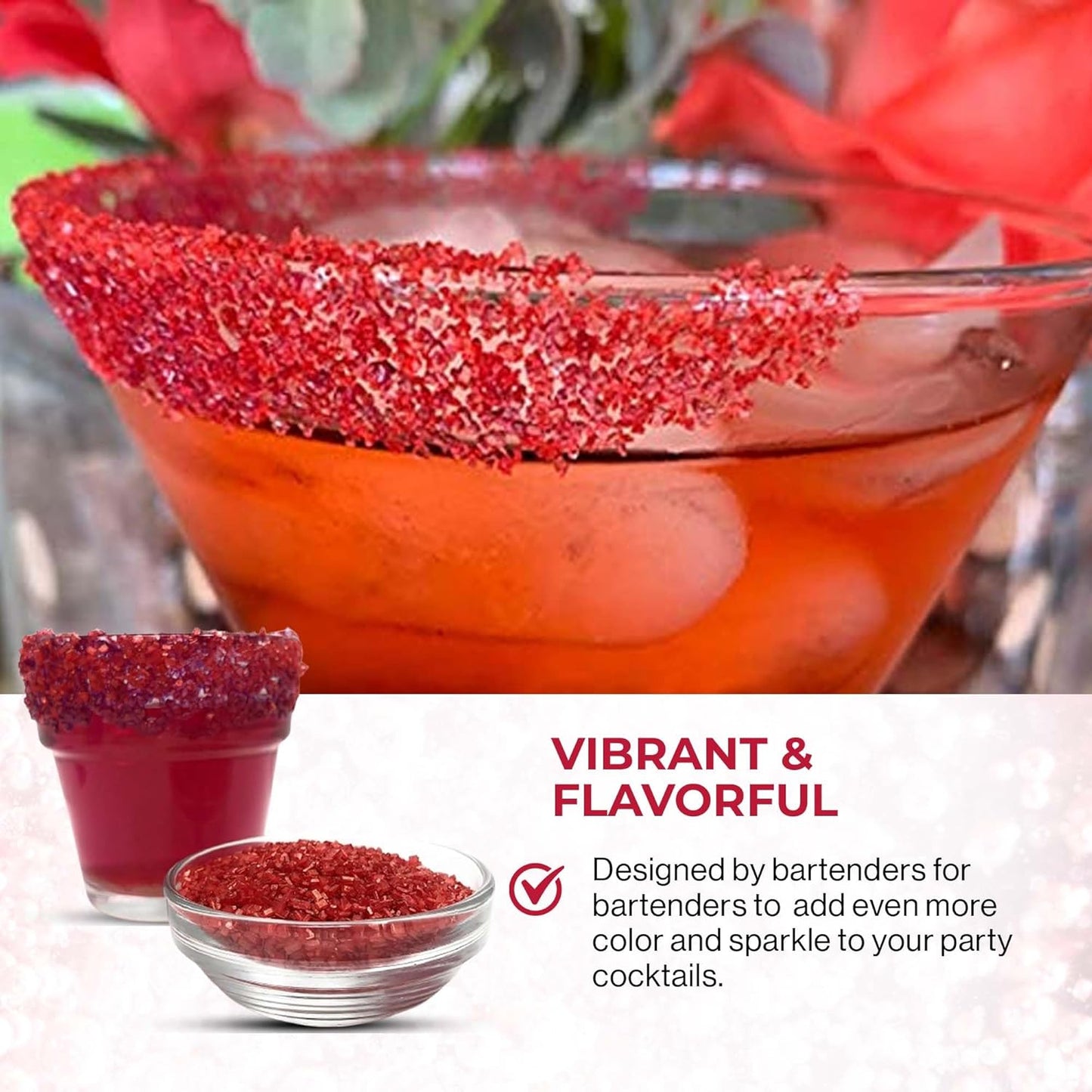 Snowy River Red, Cocktail & Margarita Sugar Rimmer - Vibrant Color Glass Rimming Sugar with Medium Crystal Texture - 80oz