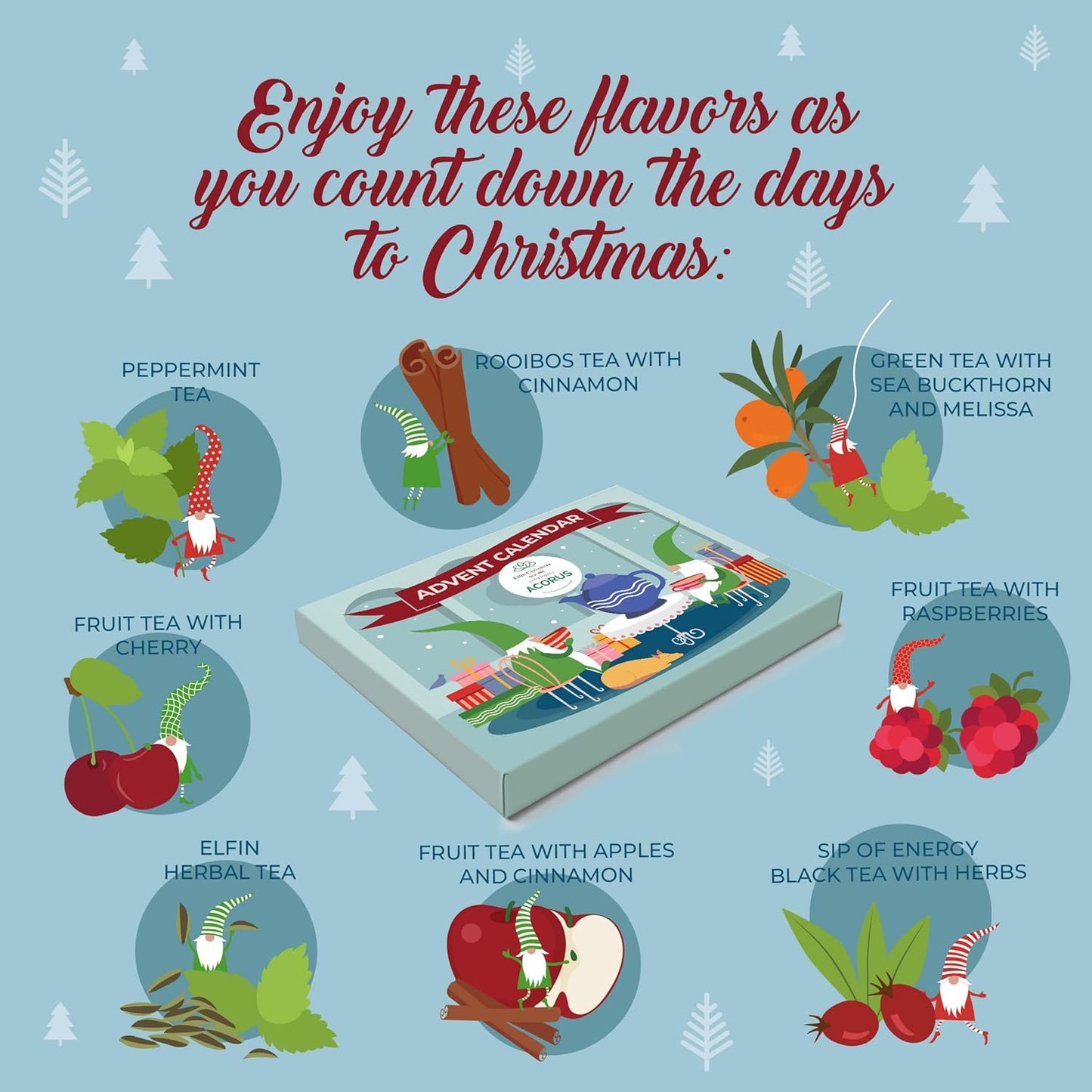 Tea Advent Calendar 2025 Elfin by Acorus - 8 Christmasy flavors – 24 tea bags For The Christmas Countdown - Gift Idea For Christmas - Limited Edition