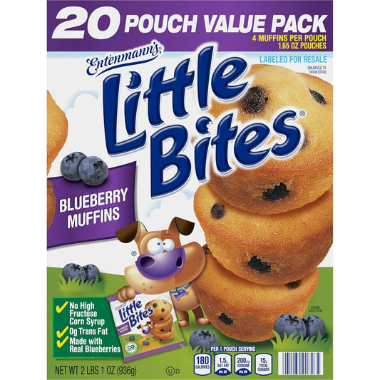 Entenmann's Little Bites Blueberry Mini Muffins | Made with Real Blueberries | 1 pack (20 pouches total)