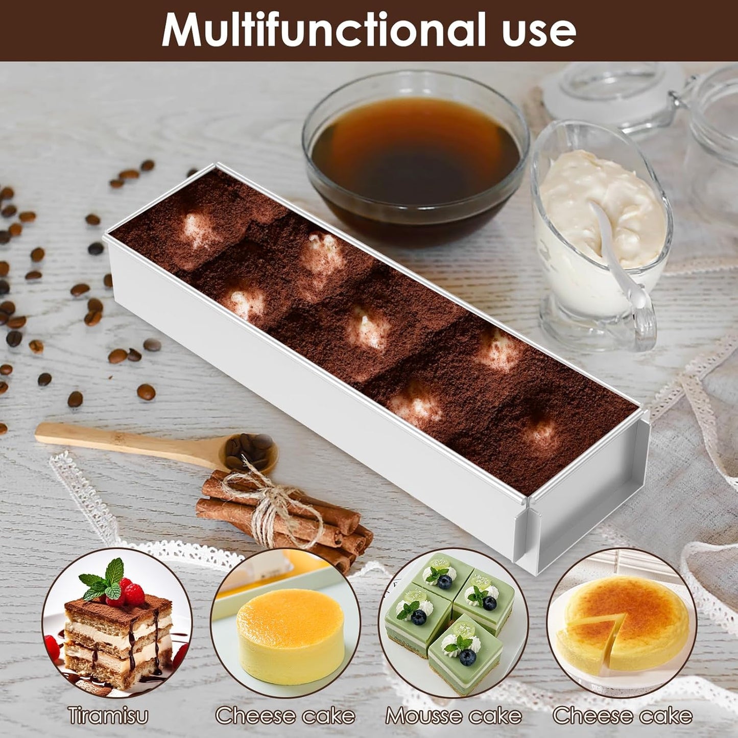 Nonstick Rectangle Cake Pan, Tiramisu & Cheesecake Mold, Tiramisu Pan Cake Baking Tray, Mousse Cake Mold (Removable)