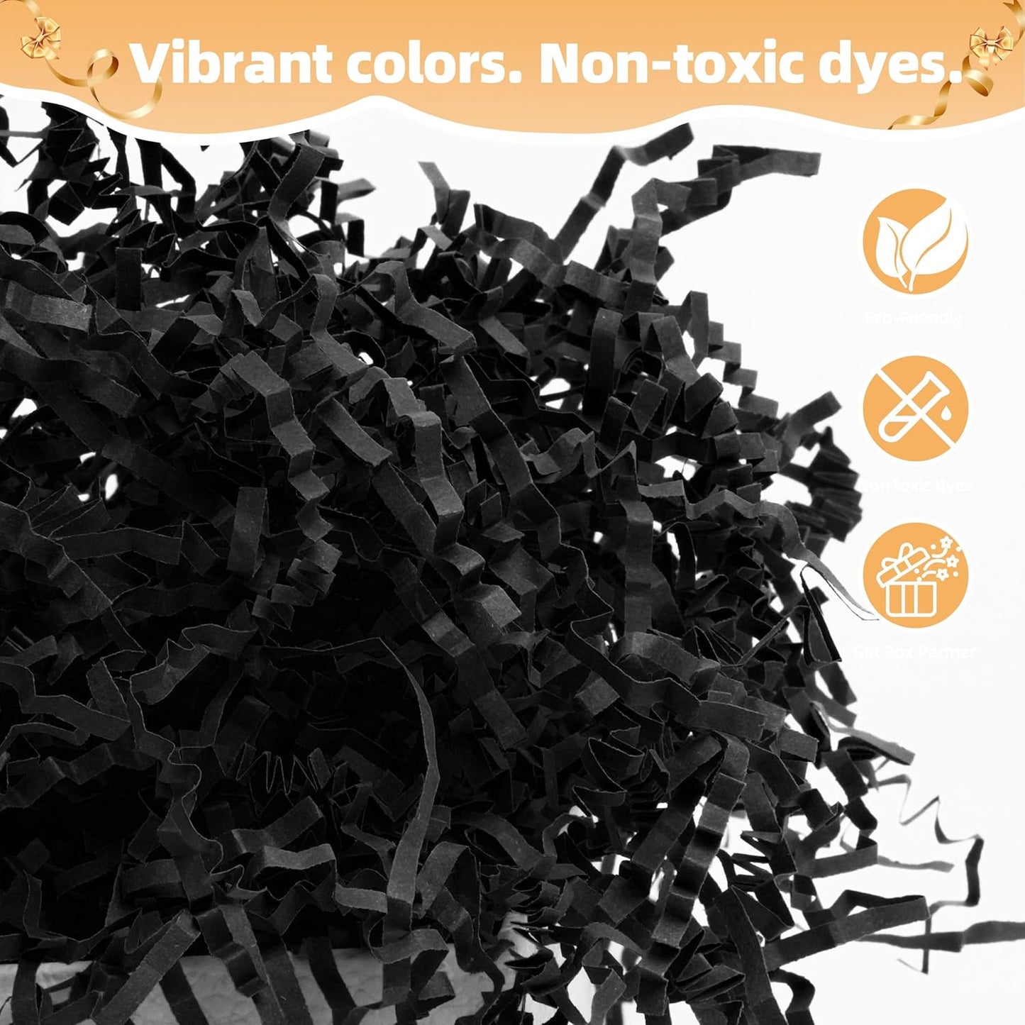 LWWTBS Crinkle Cut Paper 7oz Shredded Packing Grass Cushion Paper for Gift Baskets Christmas Wedding Birthday Bridesmaid Engagement Craft Gift boxes Bags Filler (Black)