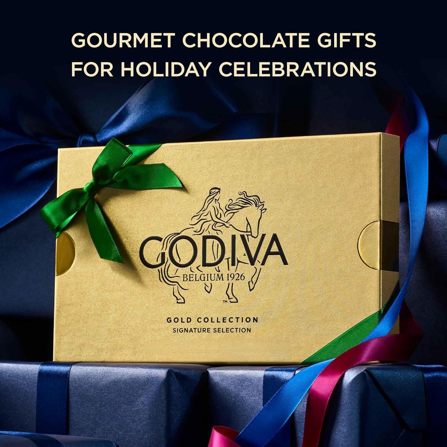 Godiva Green Bow Gold Assorted Chocolate Gift Box, Belgian Dark and Milk Chocolates with Pralinés, Ganaches & Caramels, Gourmet Holiday Gift, Non-GMO & Kosher, 30 Pc