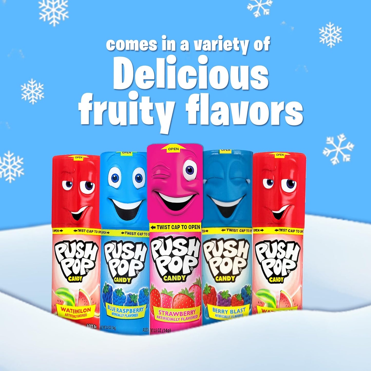 Push Pop Christmas Candy Variety Pack, 10 Ct Lollipops Individually Wrapped in Fruity Flavors, Bulk Individually Wrapped Hard Candy, Birthday Party Favors, Stocking Stuffers, Kids Gifts