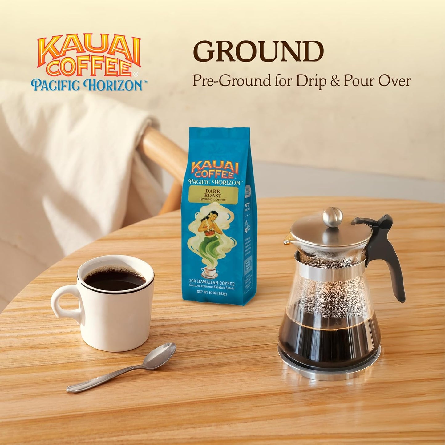 Kauai Coffee Ground Coffee – Smooth, Rich, Dark Roast – Nutty Notes with Chocolate Overtones – Arabica Coffee, 10% Hawaiian with No Bitterness – Koloa Estate, 1 Pack of 10oz