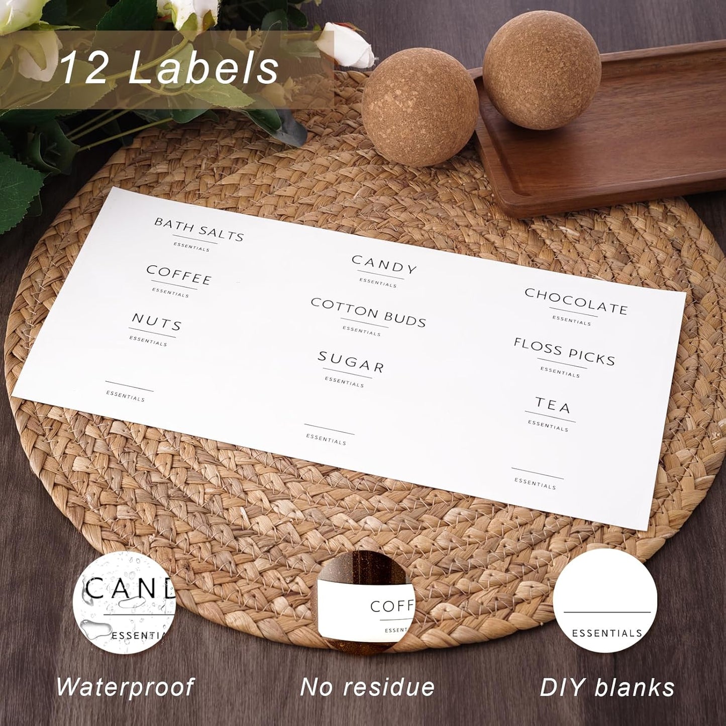 Glass Jars with Cork Lids, 3 Pack Small Decorative Jars with Acacia Tray, Bathroom Qtip and Cotton Ball Holder Set, Cute Coffee Bar Containers for Sugar Candy Tea, Apothecary Jars (17oz)