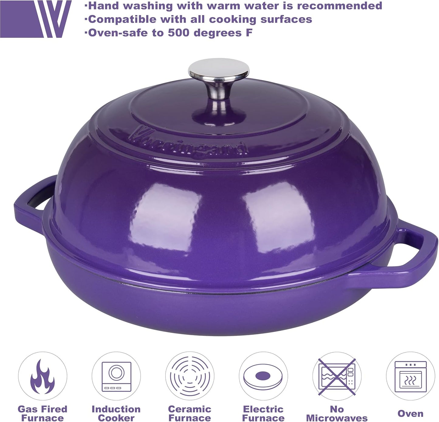 Enameled Cast Iron Dutch Oven Pot with Lid, Bread Oven for Sourdough Bread Baking, Dutch Ovens with Bread Proofing Basket& Baking Supplies Set, 6 Quart, Purple