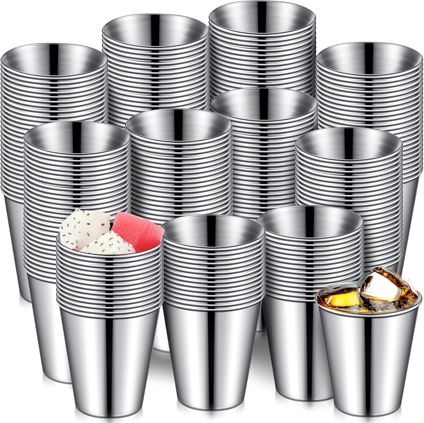 2 oz Stainless Steel Shot Glasses Metal Cups Small Unbreakable Shot Glass for Espresso Whiskey Bar Home Restaurant Camping Barware Gift (Silver,100 Pcs)