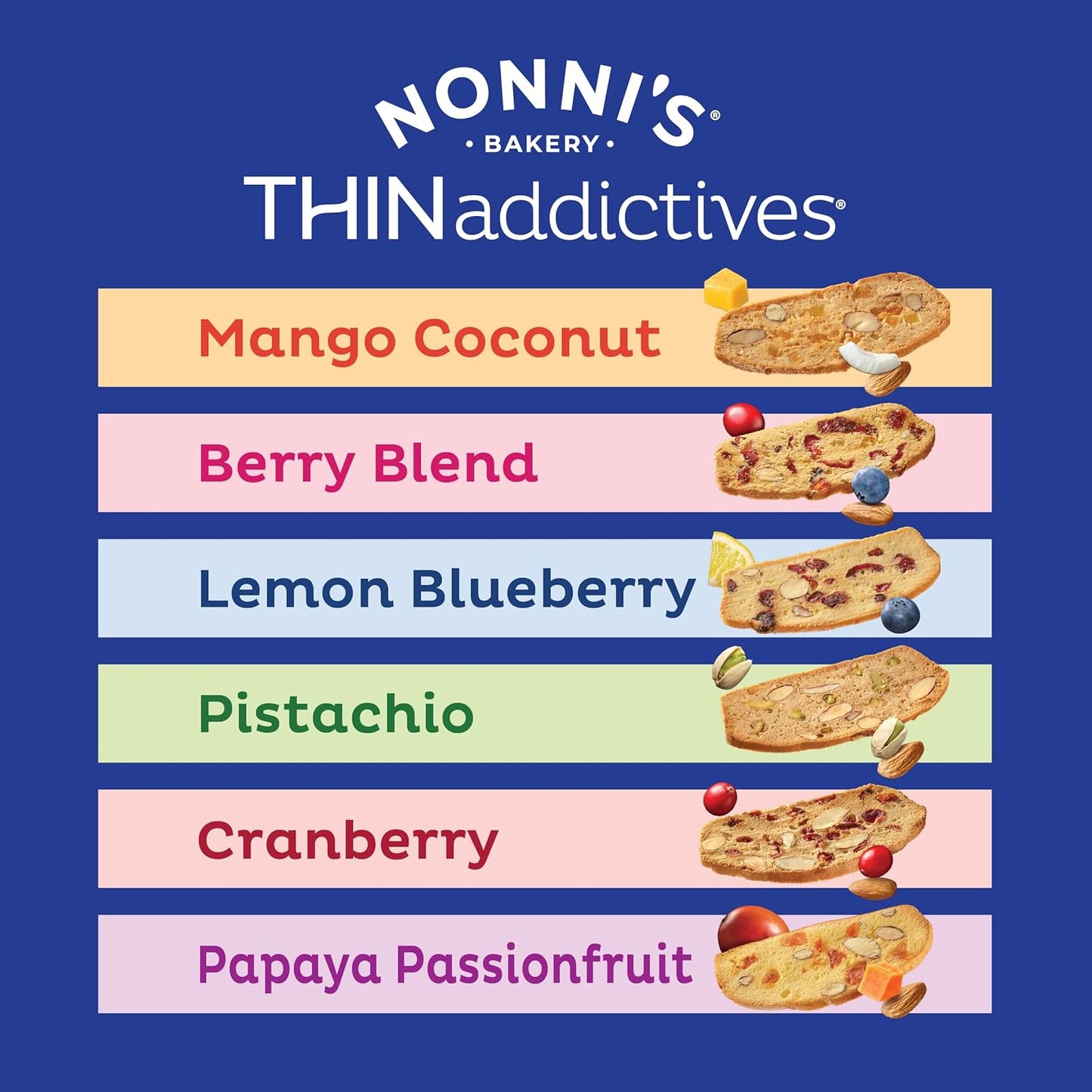 THINaddictives Variety 6 Pack - 6 Flavors w/ 18 Cookies Per Box - Sweet & Crunchy Almond Cookie Thins - Biscotti Italian Cookies - Biscotti Individually Wrapped Cookies - Kosher Coffee Cookie - 4.4 oz