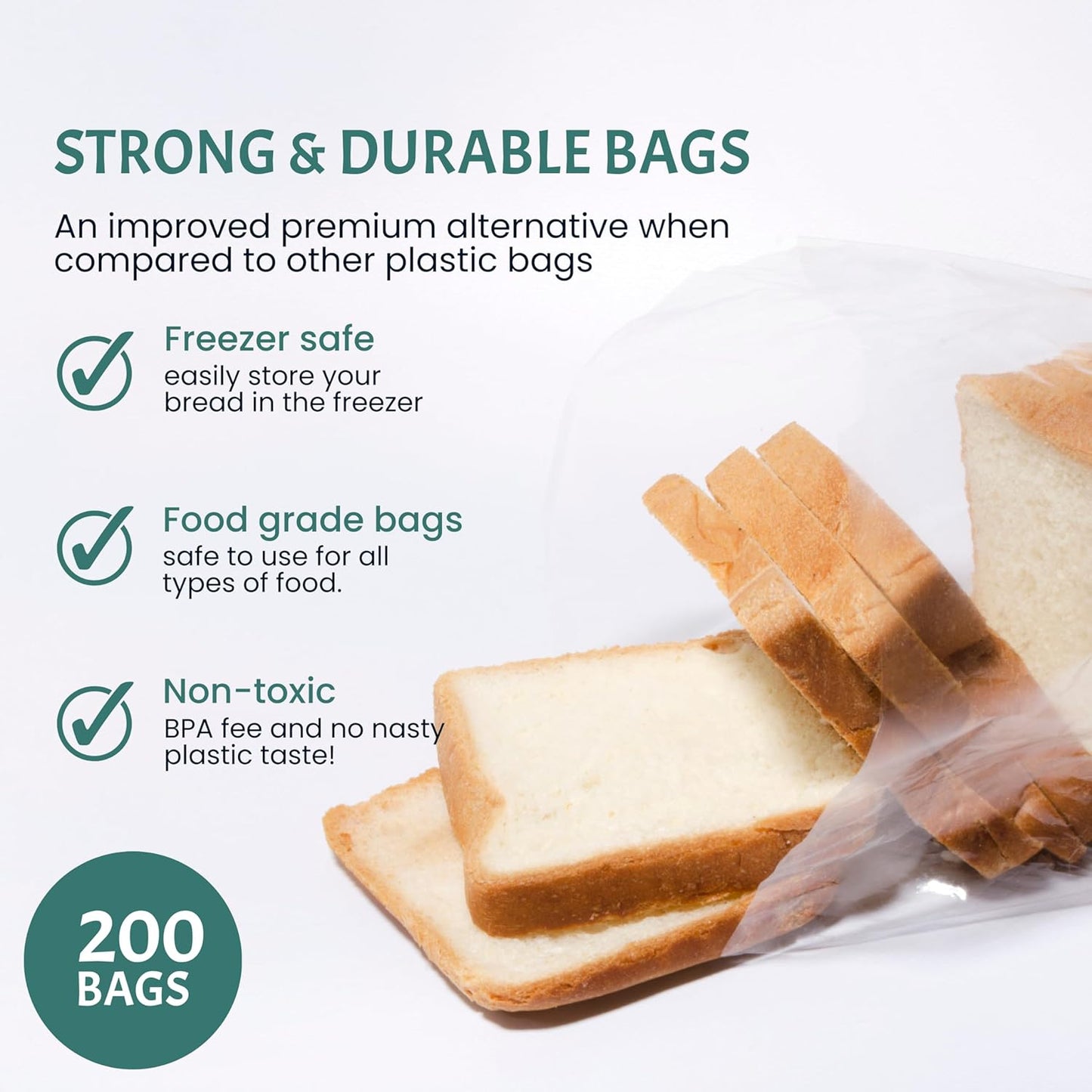 Reusable Plastic Bread Bags for Homemade Bread - 200 Pack Clear Bag with Ties For An Airtight Moisture-free Preservation and Storage - Loaf for Home Bakers and Bakery Owners