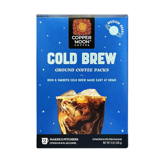 Copper Moon Cold Brew Ground Coffee Packs, Medium Roast, 4 filter pouches, 8 oz