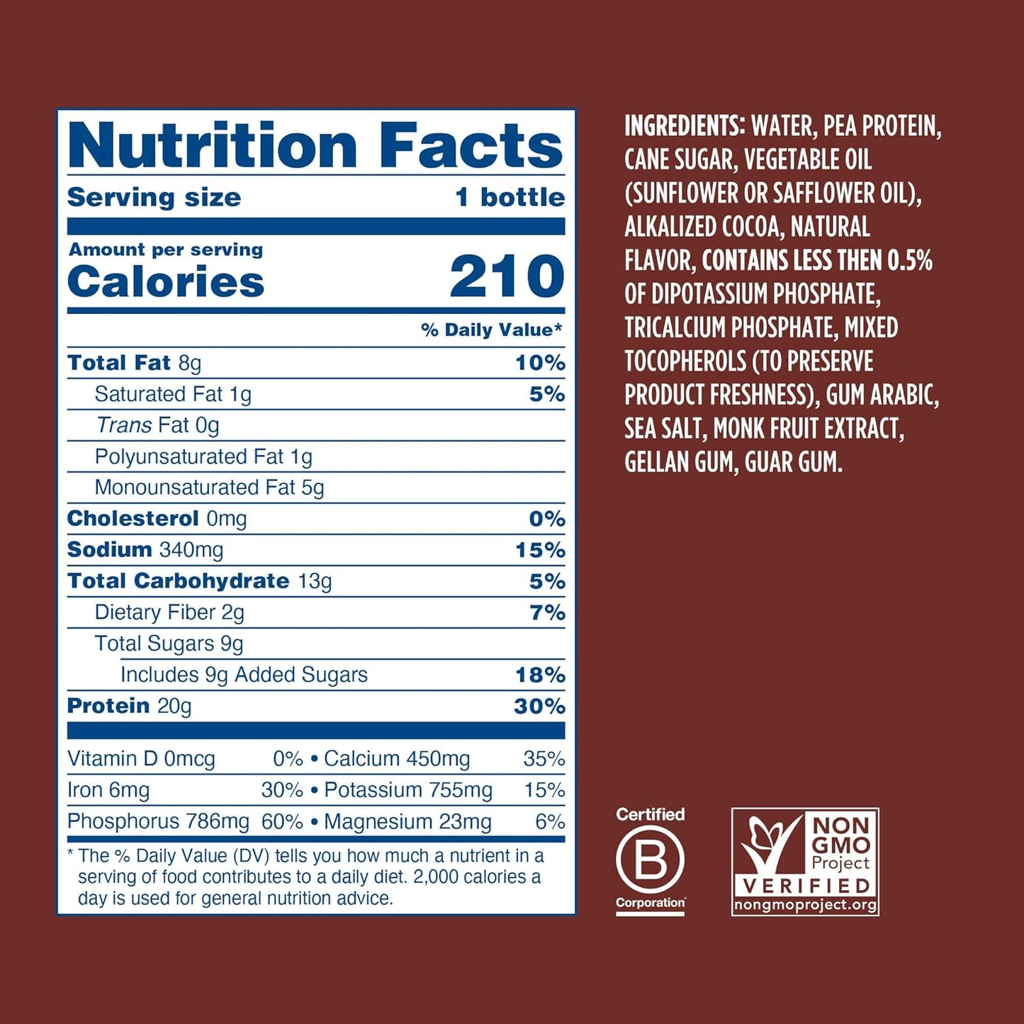 Ripple Vegan Protein Shake | Chocolate | 20g Nutritious Plant Based Pea Protein | Shelf Stable | No GMOs, Soy, Nut, Gluten, Lactose | 12 Oz, 12 Pack