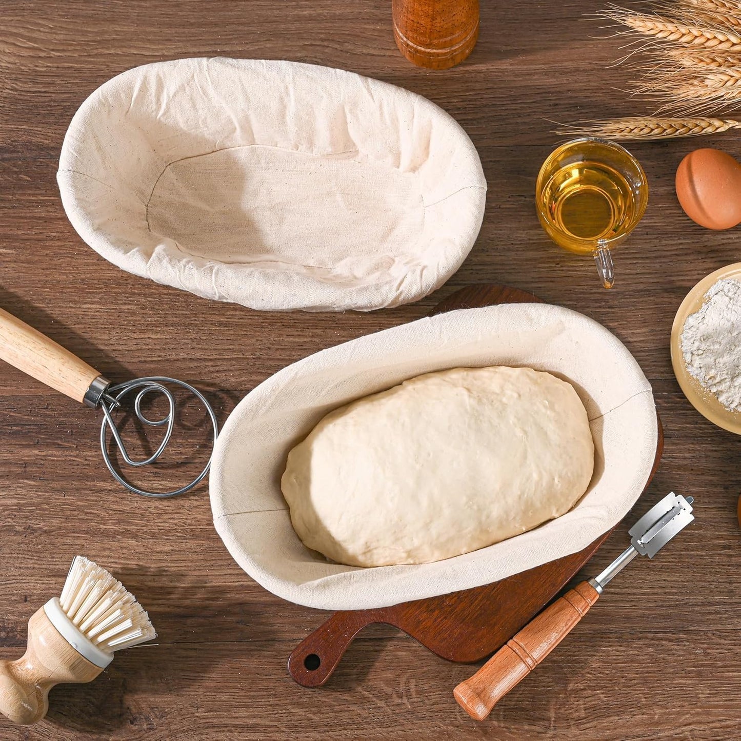 "Saint Germain Bakery Premium Round Bread Banneton Basket with Liner - Perfect Brotform Proofing Basket for Making Beautiful Bread (10"" Oval (2x count))"