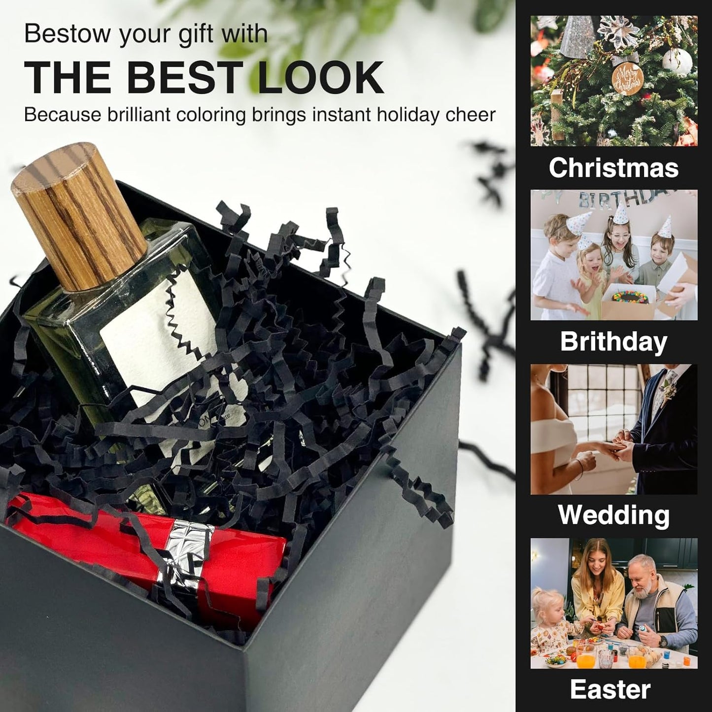 2LB Crinkle Cut Paper Shred Filler for Bag Gift Box Basket Confetti Paper Shreded Stuffing Decoration for Valentine's Day Holiday Party(Black)