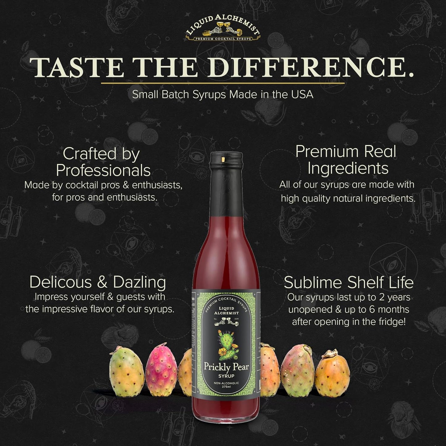 Liquid Alchemist Prickly Pear Syrup for Cocktails - Real Ingredients Make our Prickly Pear Puree a Perfect Margarita Mix - Our Vegan Drink Syrups are Non-GMO & Last up to 2 Years (12.7 oz)
