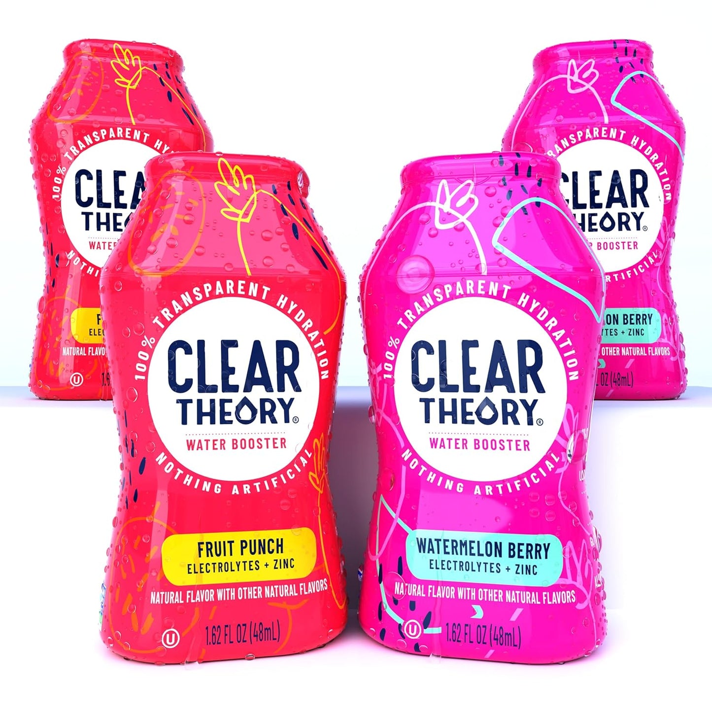 Clear Theory Water Flavoring Drops with Electrolytes, Water Enhancer Liquid Flavored Water Drink Mix, Hydration for Kids, Vegan, Gluten Free, Low Calorie (Watermelon Berry & Fruit Punch)