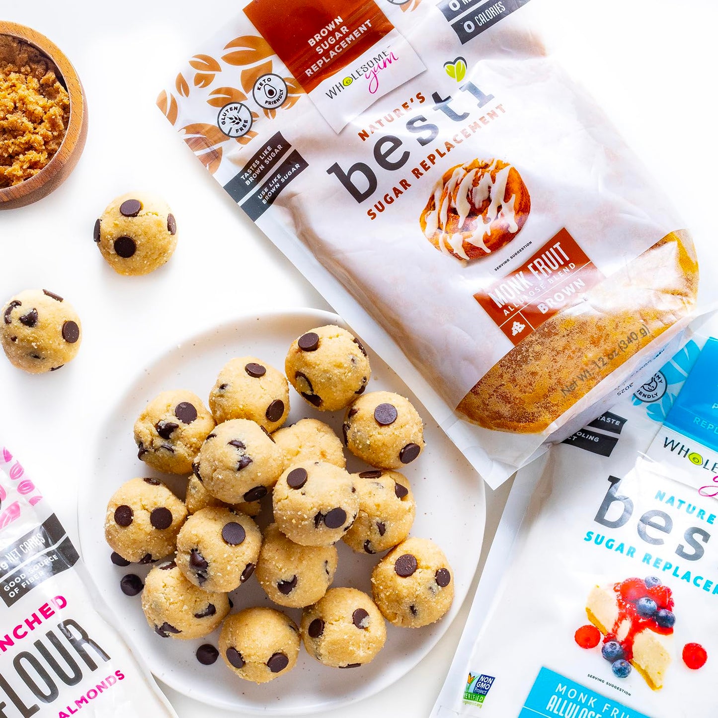 Wholesome Yum Besti Natural Brown Sugar Substitute - Keto Brown Monk Fruit Sweetener Blend With Allulose (No Erythritol) - Non GMO, Zero Carb, Zero Calorie, Sugar Free, No Aftertaste (12 oz, 2 Pack)