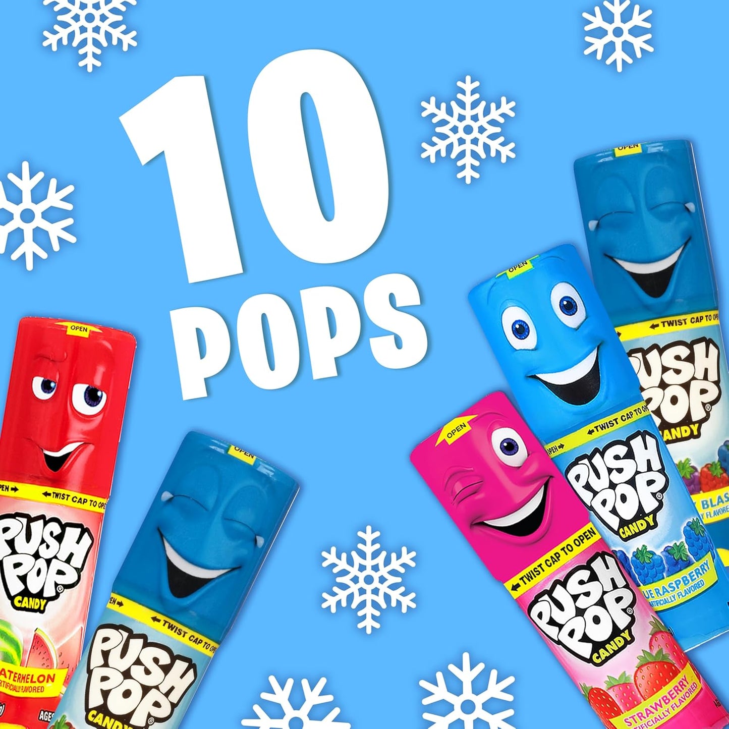 Push Pop Christmas Candy Variety Pack, 10 Ct Lollipops Individually Wrapped in Fruity Flavors, Bulk Individually Wrapped Hard Candy, Birthday Party Favors, Stocking Stuffers, Kids Gifts