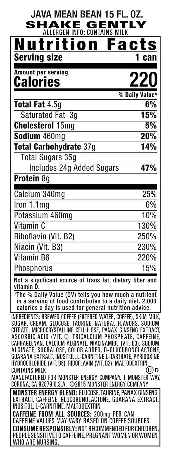 Monster Energy Java Monster Mean Bean, Coffee + Energy Drink, 15 Ounce (Pack of 12)