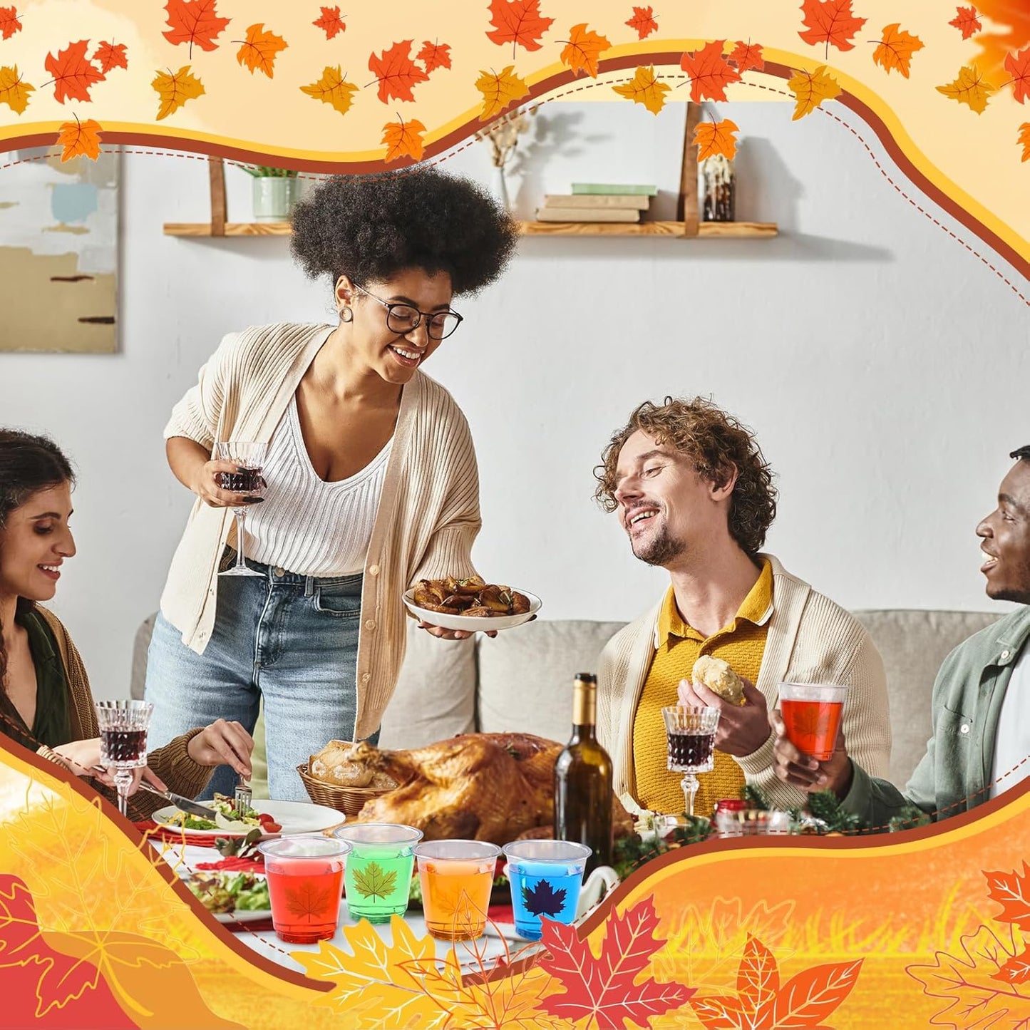 100 Pack 3 oz Thanksgiving Plastic Shot Glasses Disposable Shot Cups Bulk Clear Mini Maple Leaf Tasting Cups for Fall Autumn Whiskey Party Favors Drinking Supplies