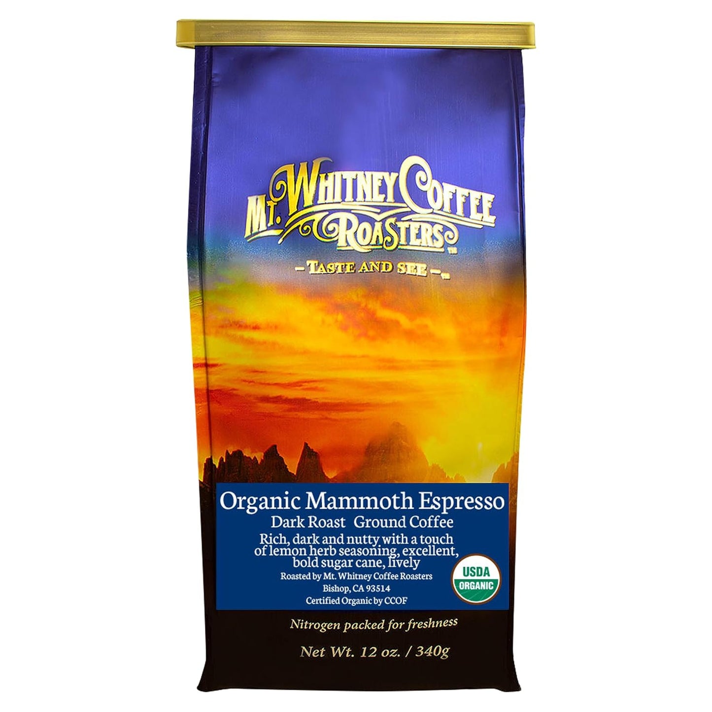 Mt. Whitney Organic Mammoth Espresso, Low Acid Coffee (Ground 12 Oz)