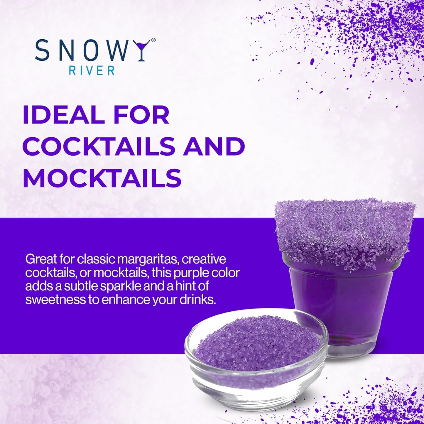 Snowy River Purple, Cocktail & Margarita Sugar Rimmer - Vibrant Color Glass Rimming Sugar with Medium Crystal Texture - 8oz