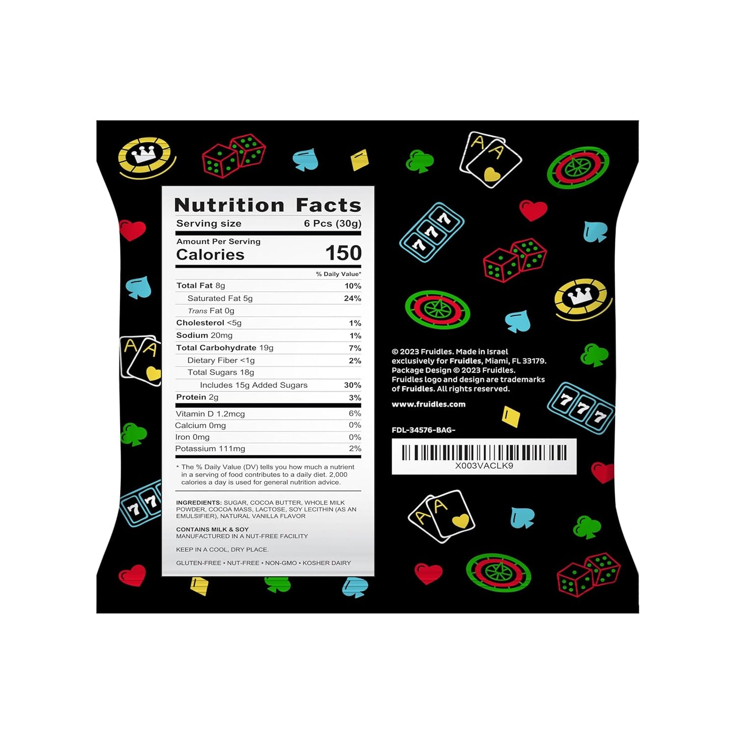 Fruidles Casino Poker Chips, Belgian Milk Chocolate Coins, Kosher Certified Dairy, Non GMO (100-Pack)