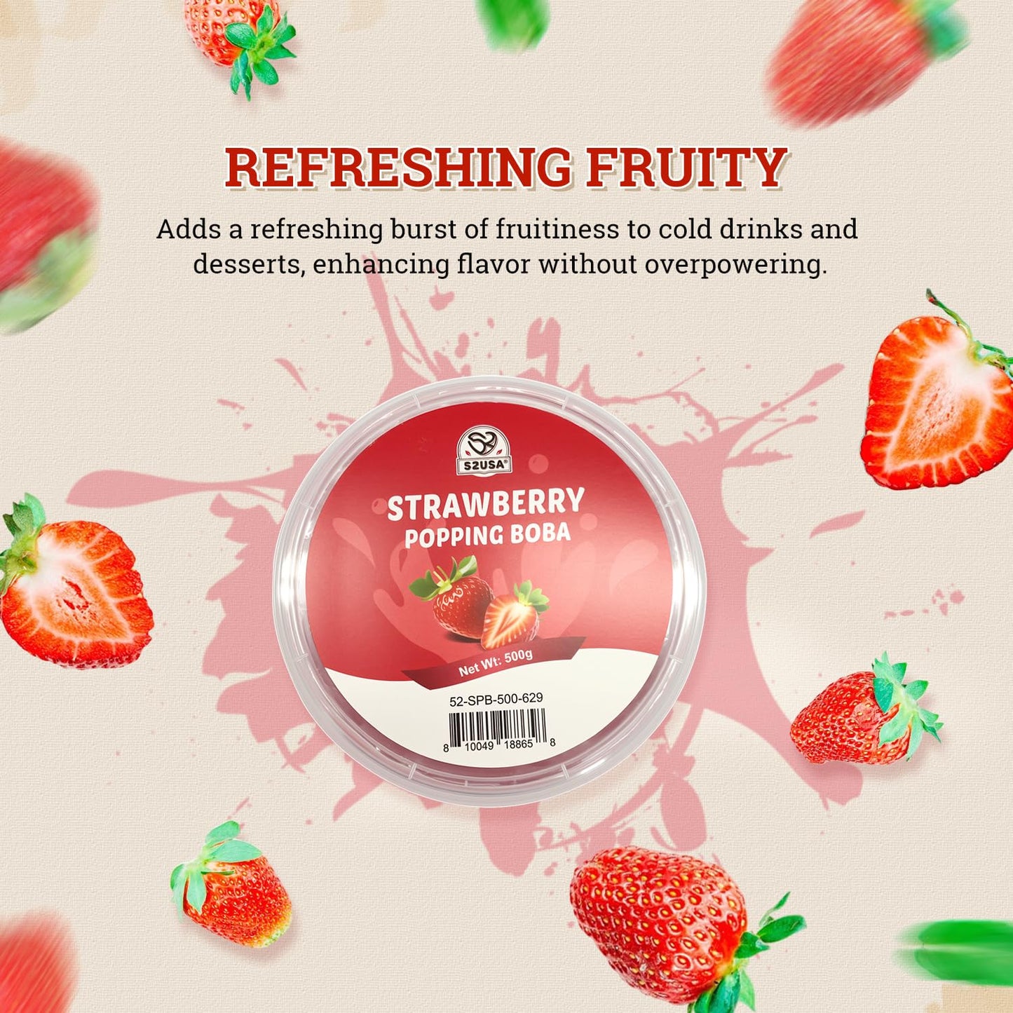 52USA Strawberry Popping Boba (1000g), Popping Pearls for Bubble Tea, Beverages, Sweets, Ice Cream, Shakes, Desserts & Smoothies Topping, 1.1 Pound (Pack of 2)