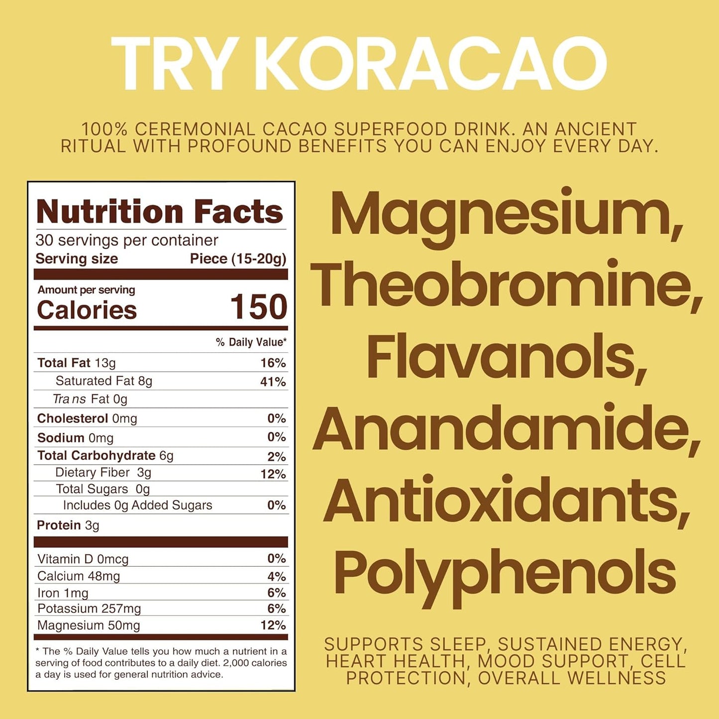 KORACAO Sustainably Harvested Cacao | Ideal Superfood for Everyday Bliss | Ceremonial Grade Cacao | Enhance Your Spiritual Journey with Ancient Superfood Delight - 1 Pound