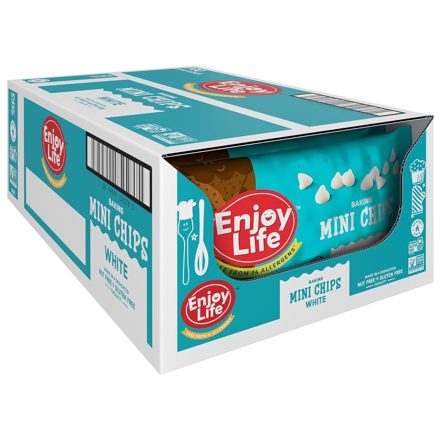 Enjoy Life Mini White Baking Chips, White Chocolate Flavor Gluten Free, School Safe, Non GMO, Dairy Free, Soy Free, Nut Free, Bulk, 12 Bags (9 oz each)
