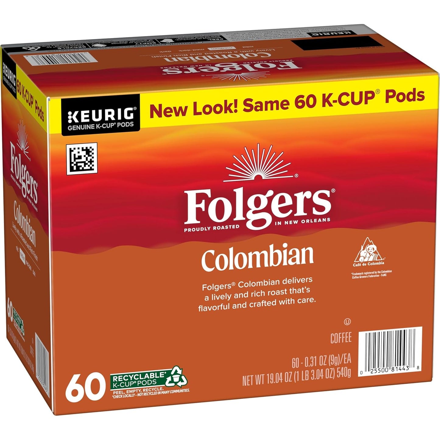 Folgers Colombian Coffee, Medium Roast, Keurig K-Cup Pods, 10 Count Box (Pack of 6)