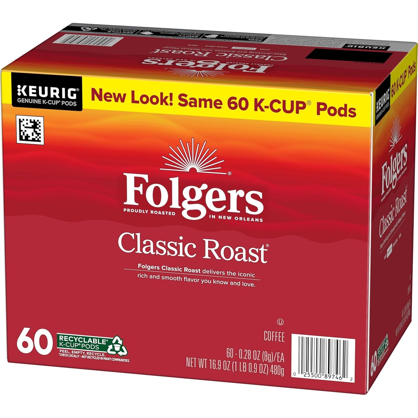 Folgers Classic Roast Coffee, Medium Roast, Keurig K-Cup Pods, 10 Count Box (Pack of 6)