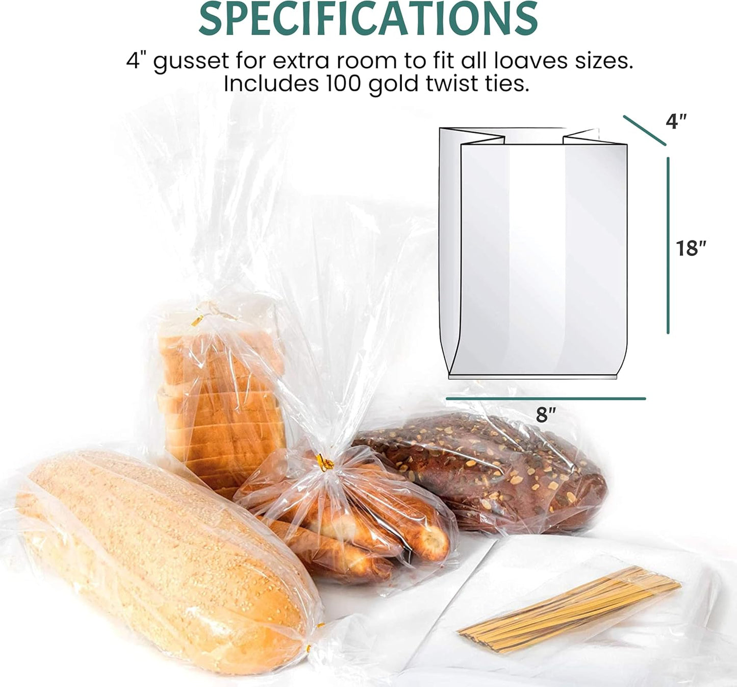 Reusable Plastic Bread Bags for Homemade Bread - 100 Pack Clear Bag with Ties For An Airtight Moisture-free Preservation and Storage - Loaf Home Bakers Bakery Owners
