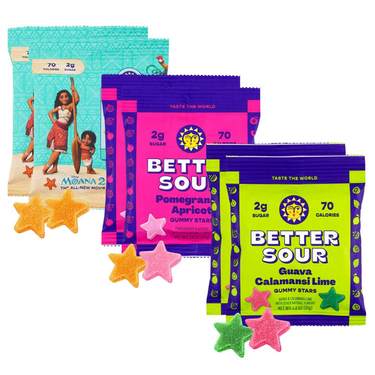 Better Sour Variety Pack, Guava Calamansi, Pomegranate Apricot, and Passion Fruit Sour Gummy Stars, Bold Fruit Flavor, mouthwatering Sour Candy, Vegan and Gluten-Free Treats, 6 Pouch Set
