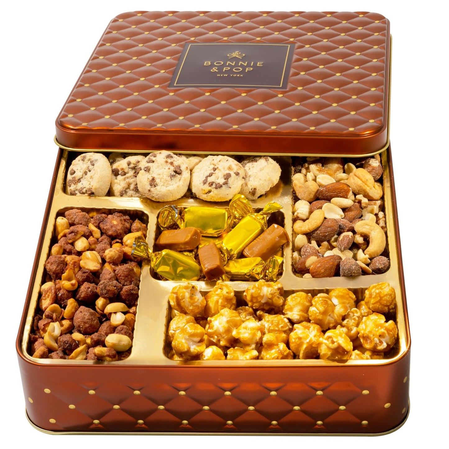 Holiday Snack Assortment Gift Basket- Cookie and Nuts Gift Tin- Gourmet Treat Variety Present in Keepsake Tray– Gift Idea for Men, Women, Him, Her- Bonnie and Pop