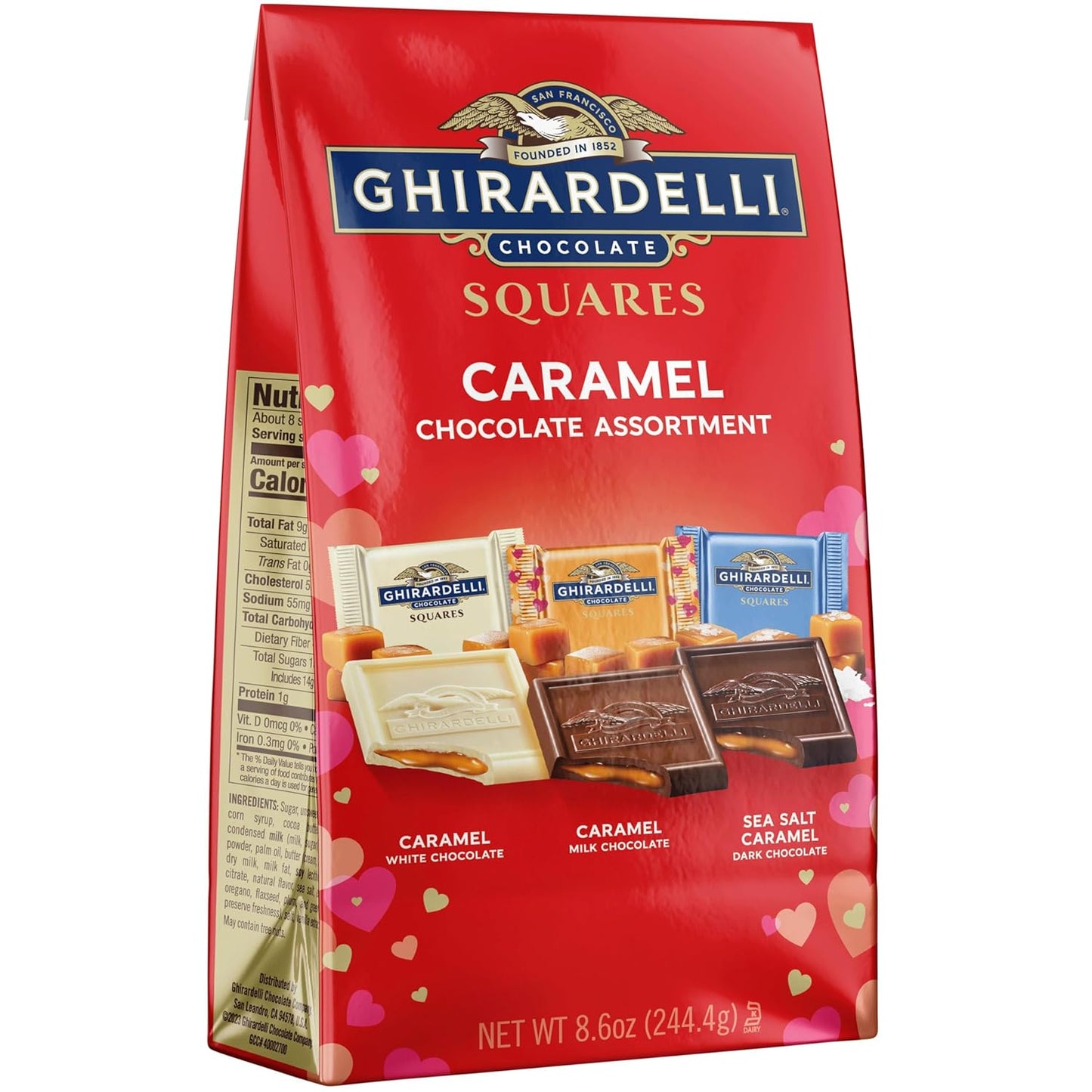 GHIRARDELLI Chocolate Caramel Squares Assortment, Chocolate Squares for Valentines, 8.6 oz Bag